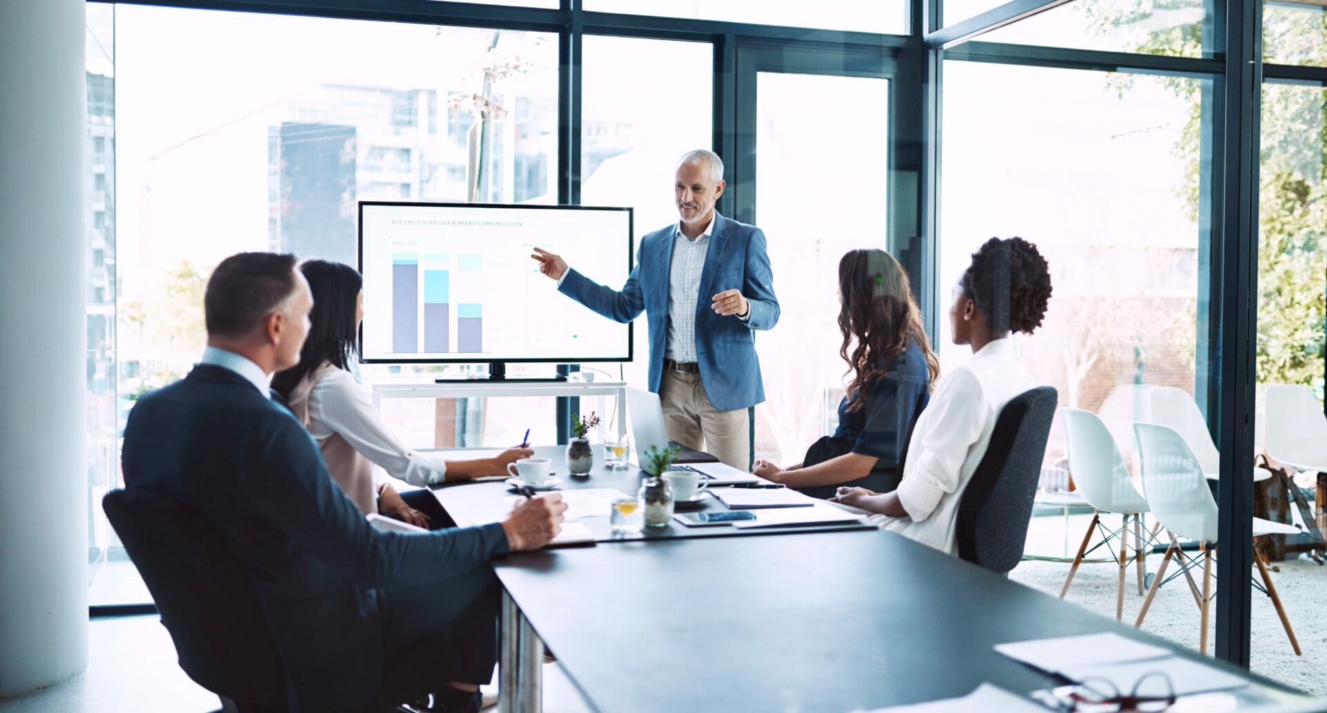 Business presentation in modern conference room