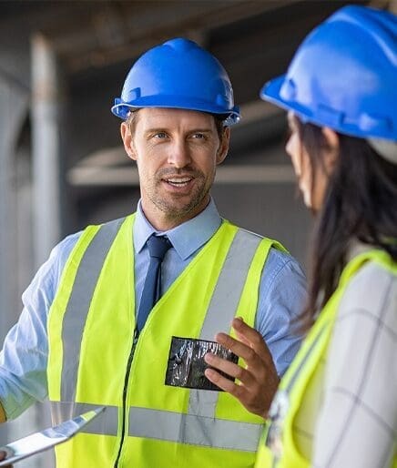 Colleagues planning at a construction site