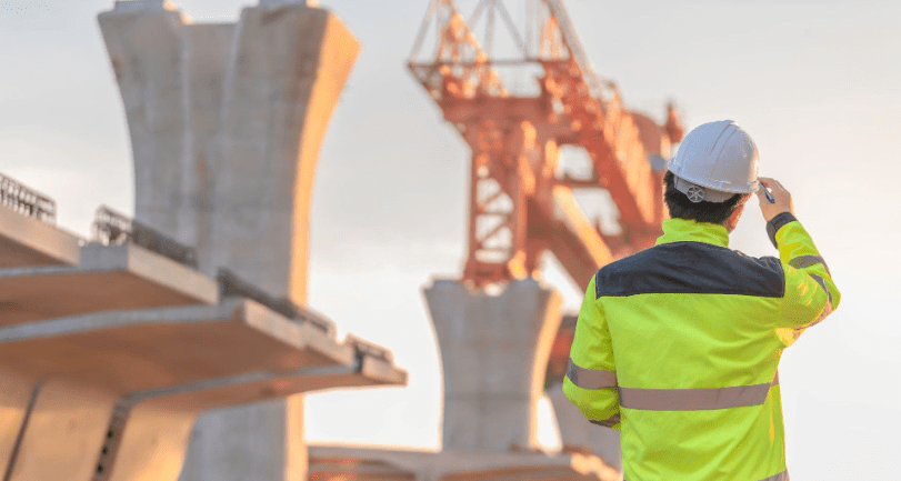 Worker in safety gear at construction