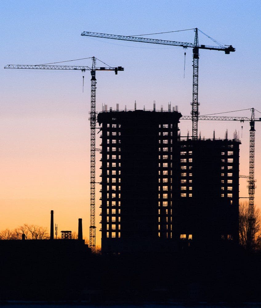 Construction site at sunset